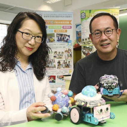 Principal Tsui Hei-Lai (left), of ELCHK Kwai Shing Lutheran Primary School, and Matthew Ho, founder of the Children In Need Foundation, have partnered to push STEM learning in classrooms. Photo: K. Y. Cheng