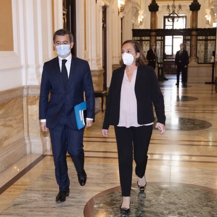 Italian Interior Minister, Luciana Lamorgese and her French counterpart, Gerald Darmanin, during their meeting at Viminale Palace in Rome on Friday. Photo: EPA-EFE