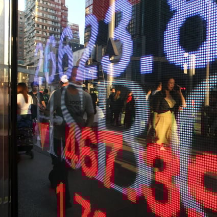 An electric signboard shows the Hang Seng Index outside a brokerage in Mong Kok, Hong Kong. Antitrust concerns have erased US$254 billion from the shares of Alibaba, Tencent and Meituan in two days. Photo: Sam Tsang