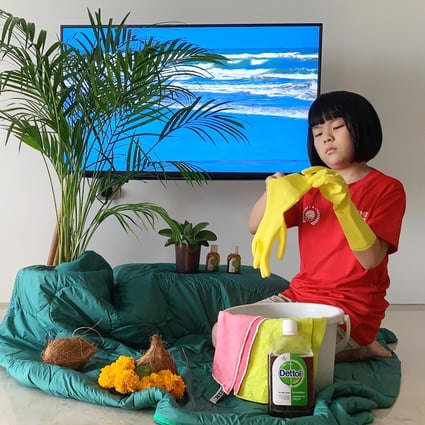 Chinese artist Cao Fei filmed her nine-year-old daughter, Qing, playing on an artificial island they set up in their living room. The film forms part of Cao’s Isle of Instability (2020) exhibition at Shanghai’s West Bund Art & Design Fair. Photo: Courtesy of the artist and Audemars Piguet Contemporary