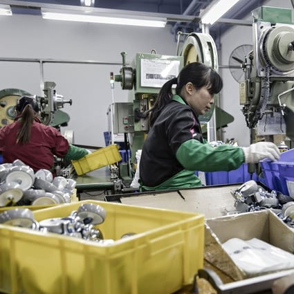 Factory workers in China’s manufacturing hub of Guangdong province are busy cranking out household items, which are increasingly in high demand across Europe and in the United States. Photo: Bloomberg