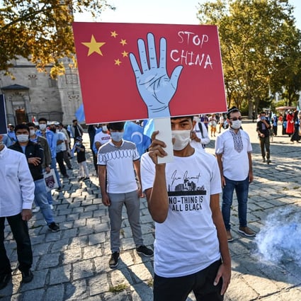 A demonstration by supporters of China’s Muslim Uygur minority in Istanbul, Turkey. Photo: AFP