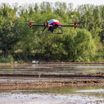 An XAG drone plants rice seeds. Photo: Handout