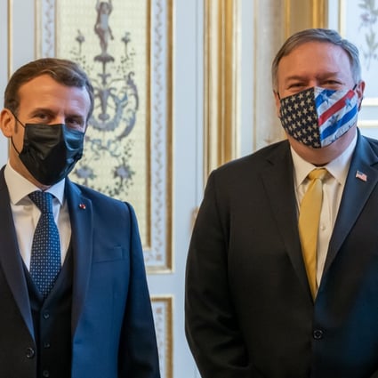 US Secretary of State Mike Pompeo (right) meets French President Emmanuel Macron at the Elysee Palace on Monday. Photo: DPA