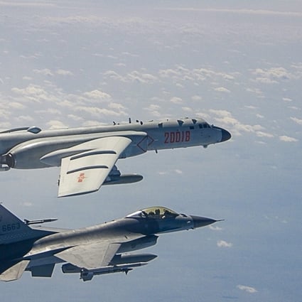 A Taiwanese fighter jet shadows a PLA bomber over the Taiwan Strait earlier this year. Photo: Handout