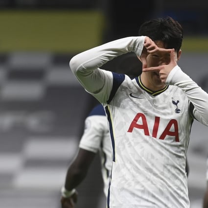 Tottenham's Son Heung-min celebrates after scoring his side's opening goal against Manchester City in the English Premier League. Photo: AP