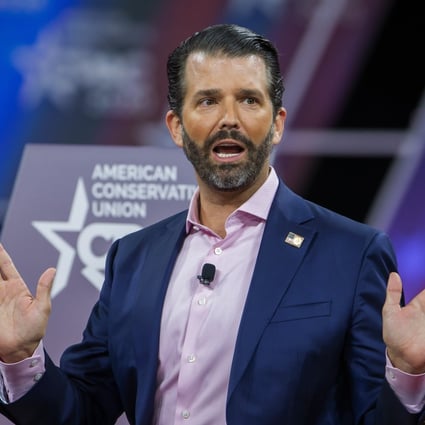 Donald Trump Jnr speaks at the 47th annual Conservative Political Action Conference in Maryland in February. He has tested positive for coronavirus and is in quarantine. Photo: EPA-EFE