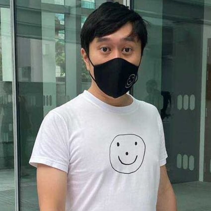 Singapore civil activist Jolovan Wham, clad in a T-shirt with a smiley face, at the State Courts on November 23, 2020. Photo: Dewey Sim