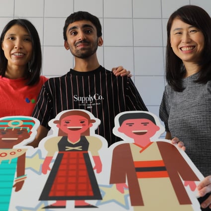 (L to R) Mabel Lo, head of services at TREATS, university student Ravinder Singh, and Kris Tong, executive director at TREATS, in Chai Wan. Photo:Dickson Lee