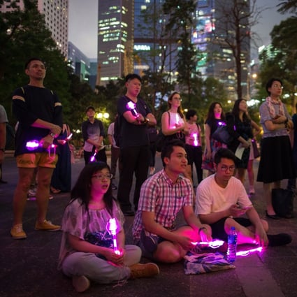 Participants mark an evening of solidarity for the International Day Against Homophobia, Transphobia and Biphobia, in Hong Kong on 17 May, 2019. Photo: EPA-EFE