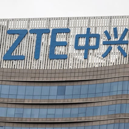 A ZTE logo is seen on the company’s building in Shenzhen in March. Photo: EPA-EFE