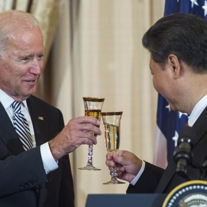 Joe Biden, when he was US vice-president, and Chinese leader Xi Jinping raise a toast in Washington in 2015. Xi has congratulated Biden on his election victory. Photo: AFP