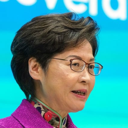 Chief Executive Carrie Lam Cheng Yuet-ngor attends a press conference on the policy address at the Central Government Office in Tamar on Wednesday. Photo: Felix Wong
