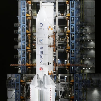 The Long March-5 rocket, carrying the Chang’e-5 lunar probe, at Wenchang Space Launch Centre on Tuesday. US Space Force General John Raymond said China and Russia’s capabilities included reversible jamming of GPS and communication satellites. Photo: Reuters