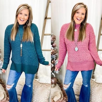 Jenna Powell of Jennaration Boutique in Alabama, the US, has been using live-streaming to sell her jumpers online since the outbreak of coronavirus. Photo: Instagram