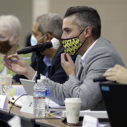 Milwaukee county election officials address concerns with the counting process at the Wisconsin Center on Saturday. Photo: Mike De Sisti / Milwaukee Journal-Sentinel via AP