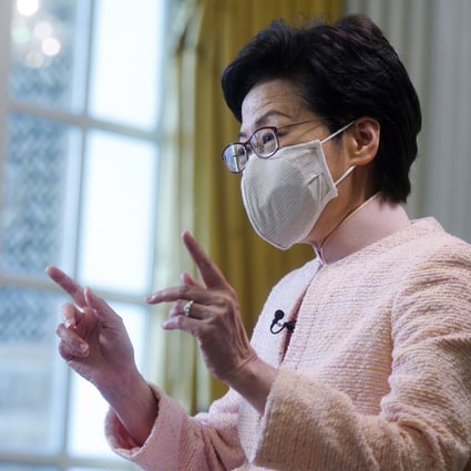 Chief Executive Carrie Lam speaks to the Post at the Government House in Central on Sunday. Photo: Sam Tsang