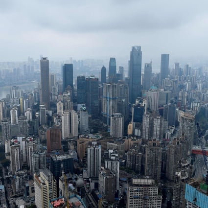 Skyline of Chongqing from the top of Raffles City Chongqing under construction in southwest China's Chongqing Municipality on March 22, 2019. Photo: AFP