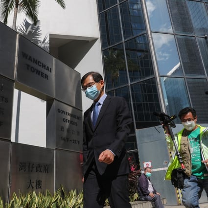 Former Convoy director Roy Cho Kwai-chee walking free at the District Court in Wan Chai on 30 November 2020. Photo: Nora Tam