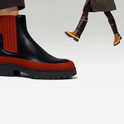 Hermès’ urban Wellingtons add a splash of colour to a wet and windy day. Photos: Hermès