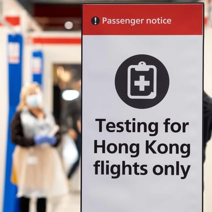Signage at the Covid-19 passenger testing area in London’s Heathrow Airport on October 20. Photo: AFP/LHR Airports Limited