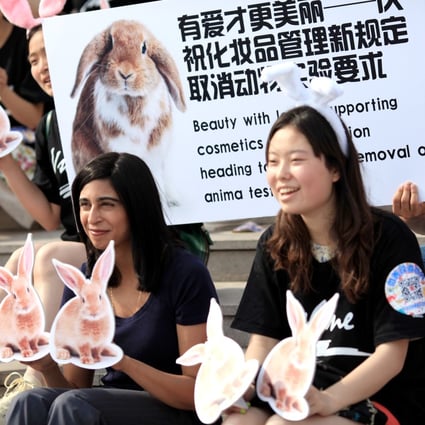Activists in China demonstrate against the use of animal testing for cosmetic products. Photo: Handout