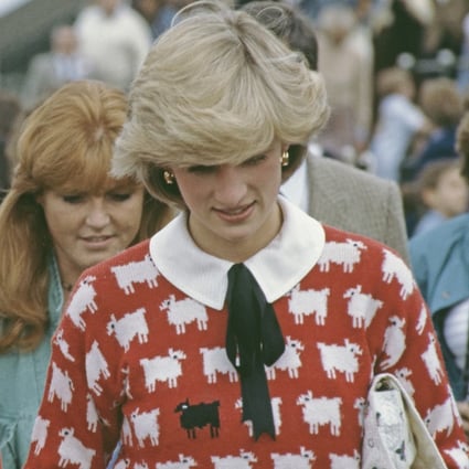 Princess Diana in her famous “black sheep” jumper at a polo match in Windsor, in 1983. Photo: Getty Images