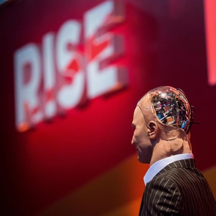‘Han the Robot’ waits on stage before a discussion about the future of humanity and artificial intelligence by Hanson Robotics at the RISE Conference in Hong Kong on July 12, 2017. Photo: Agence France-Presse