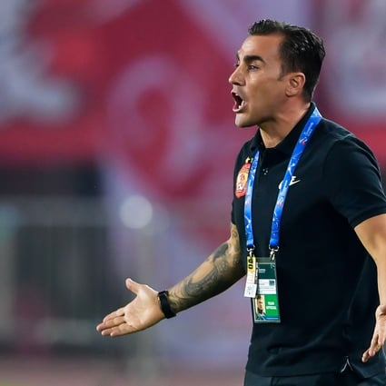 Guangzhou Evergrande's head coach Fabio Cannavaro reacts during the 2018 AFC Champions League group stage match against Japan's Cerezo Osaka. Photo: AFP