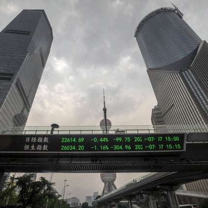 People walk over a pedestrian bridge in Shanghai on July 8. China’s success in managing the Covid-19 pandemic has limited the long-term damage to its economy, making it an attractive investment destination. Photo: EPA-EFE