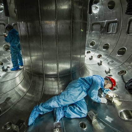 Staff from China National Nuclear Corporation Southwestern Institute of Physics work in the vacuum chamber of the HL-2M Tokamak, China’s new-generation “artificial sun” in Chengdu, Sichuan province, on May 27, 2019. Nuclear technology is one of the areas covered by China’s new export control law. Photo: CNNC Southwestern Institute of Physics/Xinhua