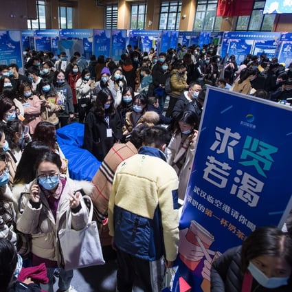 More than 500,000 job vacancies were offered to applicants at a job fair that kicked off on Wednesday in Wuhan, Hubei province. Photo: Xinhua