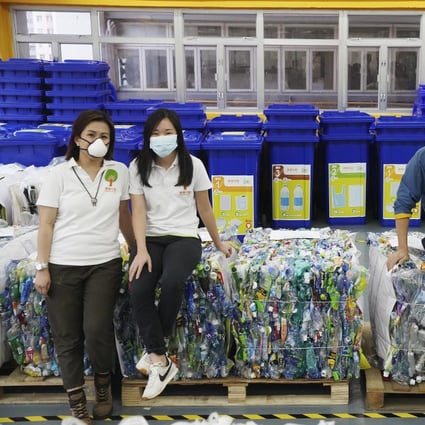 Greeners Action team members Rita Lai, Monica Lee, Angus Ho, and Leo Wong at Kingsway Industrial Building in Kwai Chung. Photo: Winson Wong