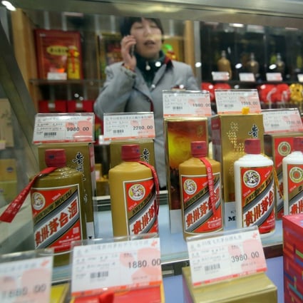 Kweichow Moutai brand of liquor on display at a store in Shanghai, China. The baijiu distiller and its rival Wuliangye Yibin are among the top five most researched and preferred stocks by analysts and investors in mainland China. Photo: Handout