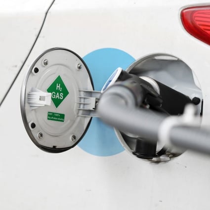 A hydrogen fuel pump fills a hydrogen-powered car at Royal Dutch Shell’s first British hydrogen refuelling station in Cobham in February 2017. The use of “green hydrogen” is one option for Hong Kong to meet its ambitious goal of carbon neutrality by 2050. Photo: Bloomberg