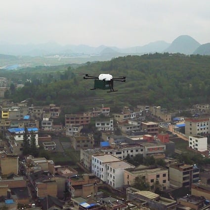 A drone with parcels takes off from a post office in China’s southwest Guizhou province in this photo from January 2019. ESR is on track to becoming one of the first companies capable of delivering several heavier payloads over a single trip using the same drone. Photo: Xinhua