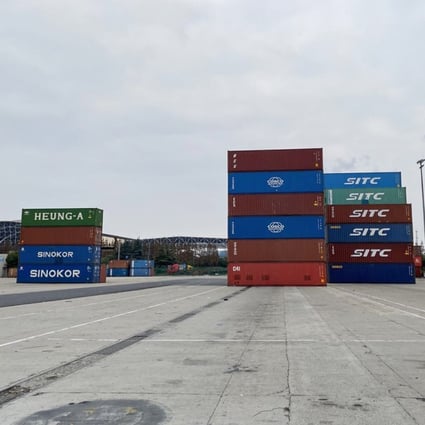 Empty freight containers stacked up at Shanghai’s Waigaoqiao port. A shortage of containers is posing problem for Chinese exporters. Photo: Daniel Ren
