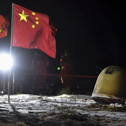 Chang’e 5’s re-entry capsule returned to Earth in Inner Mongolia in the early hours of Thursday morning. Photo: AP