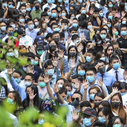 Protesters rally in Central against the new anti-mask law introduced by the Hong Kong government in October 2019. Photo: Felix Wong