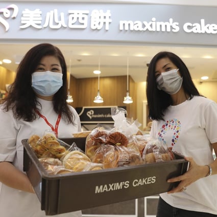 Maxim’s Group district manager (cakes and bakery) Kennis Hung (left) and HandsOn Hong Kong associate director Catherine Dannaoui in V-Walk Mall, Cheung Sha Wan. Photo: May Tse