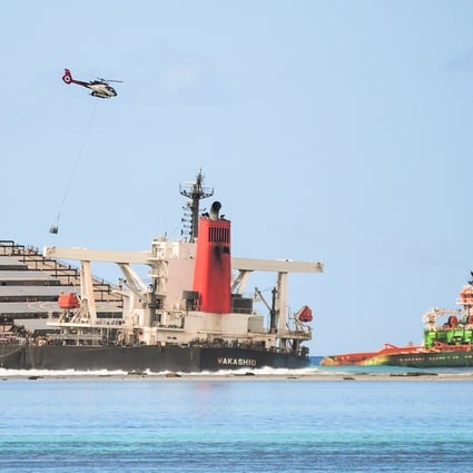 The MV Wakashio’s captain and deputy have been detained in Mauritius on suspicion of negligence. Photo: AFP