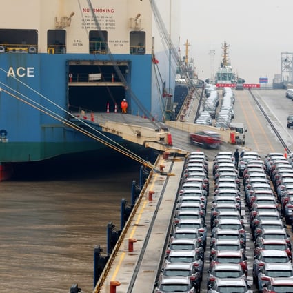 Geely Automobile Holdings’ cars queue to enter a cargo vessel at Ningbo Zhoushan port in Zhejiang province on January 2, 2019, bound for export. Photo Reuters