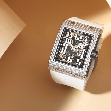 The rectangular design of the Richard Mille RM 016 Automatic Extra Flat watch is offered in several variations, including cases set with diamonds. Photo: Richard Mille