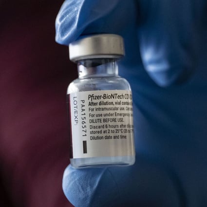 A vial of Pfizer Covid-19 vaccine after being administered at Roseland Community Hospital in Chicago, the US. Scientist Katalin Kariko’s decades of research work now forms the basis of the Covid-19 vaccine. Photo: TNS