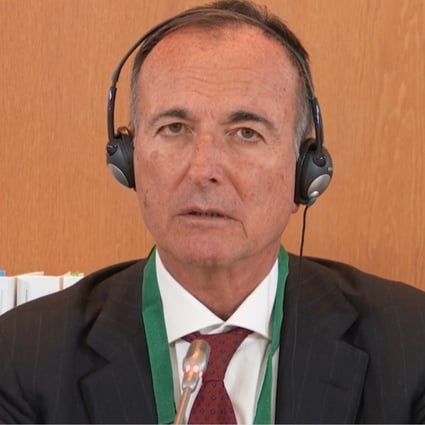 Franco Frattini chairs the CAS hearing on Sun Yang in February, 2020. Photo: Vimeo