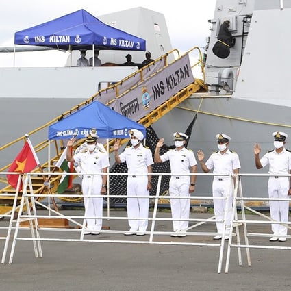 The Indian corvette INS Kiltan delivered 15 tonnes of humanitarian relief supplies to Vietnam on Thursday. Photo: Twitter