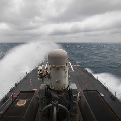 The guided-missile destroyer USS John McCain passes through the Taiwan Strait on Thursday. Photo: US Navy