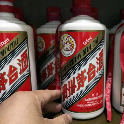 Bottles of Maotai, or Chinese white wine known as baijiu, are pictured on the shelf at a restaurant in Harbin city, northeastern Chinese province of Heilongjiang. Photo: Simon Song