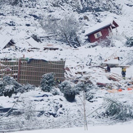 A view of the damage as emergency services work during a rescue operation two days after a landslide occurred in Ask, Gjerdrum municipality in Norway on Friday. Photo: NTB via Reuters
