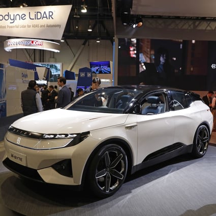 The Byton M-Byte SUV on display at the Byton booth at CES International in Las Vegas on January 8, 2019. Photo: AP